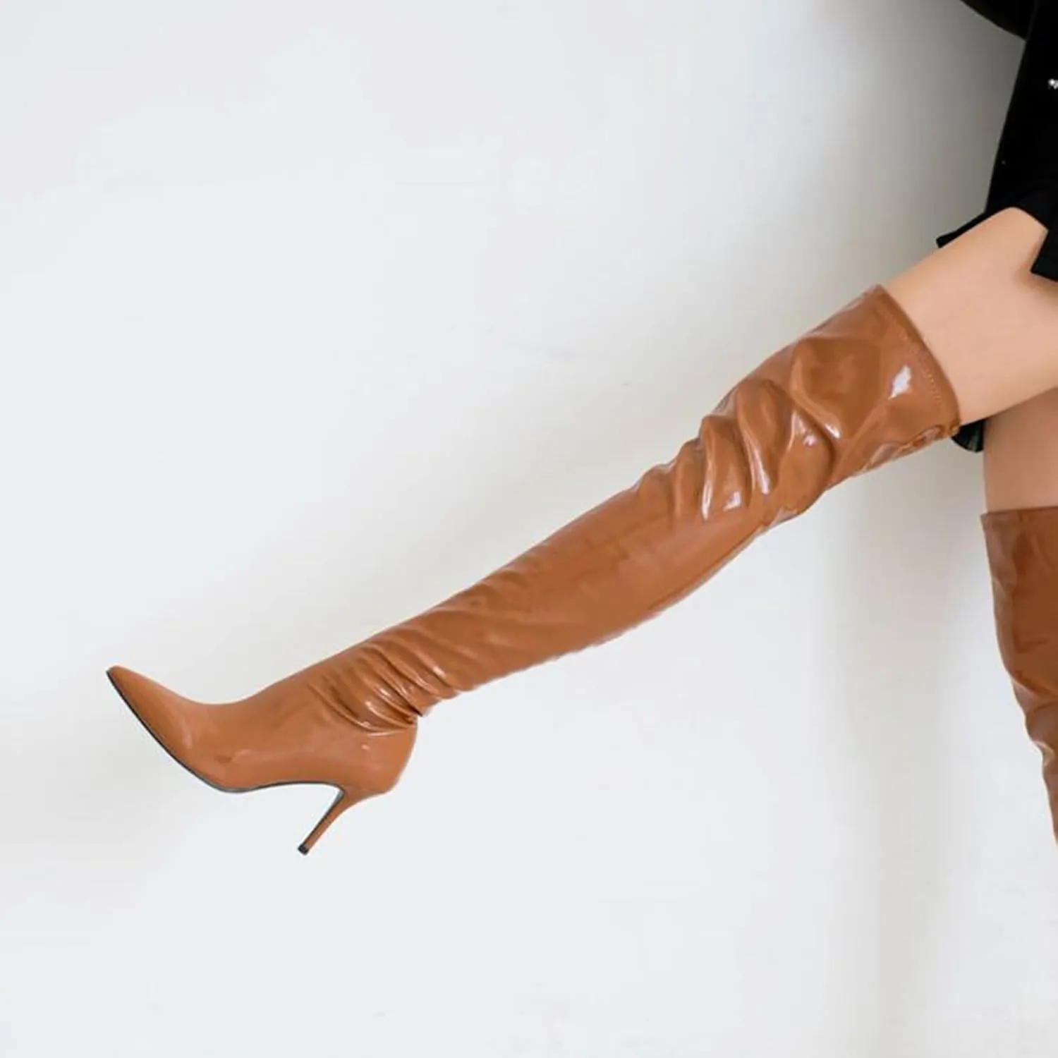 tan boots for women Over the knee high Sexy Black thigh high boots Side Zipper stiletto heels green brown stripper high heel purple boots