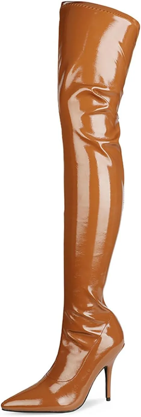 tan boots for women Over the knee high Sexy Black thigh high boots Side Zipper stiletto heels green brown stripper high heel purple boots
