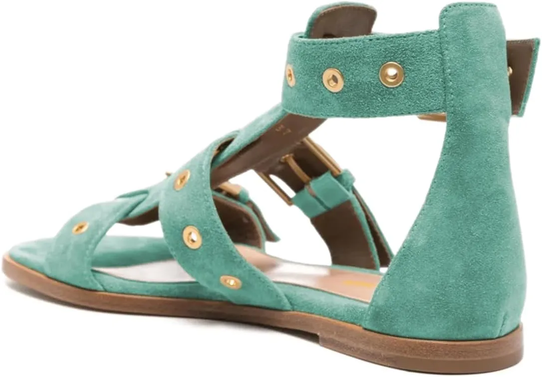 Tang'scuisins Women Chic Buckle Style Gladiator Sandals Ankle Strap Open Toe Buckle Flats Summer Beach Comfortable Shoes Size 4-16 US