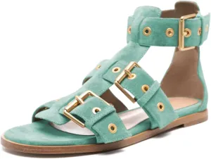 Tang'scuisins Women Chic Buckle Style Gladiator Sandals Ankle Strap Open Toe Buckle Flats Summer Beach Comfortable Shoes Size 4-16 US