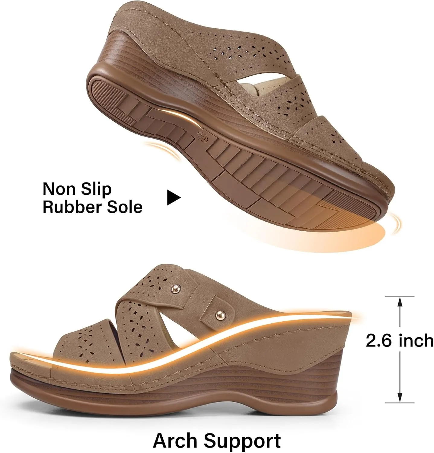 TEMOFON Wedge Sandals for Women Summer: Dressy Low Heel Sandals Black/Navy/White, Comfortable Walking, Arch support, Casual Slip on Summer Shoes, Size 5-11