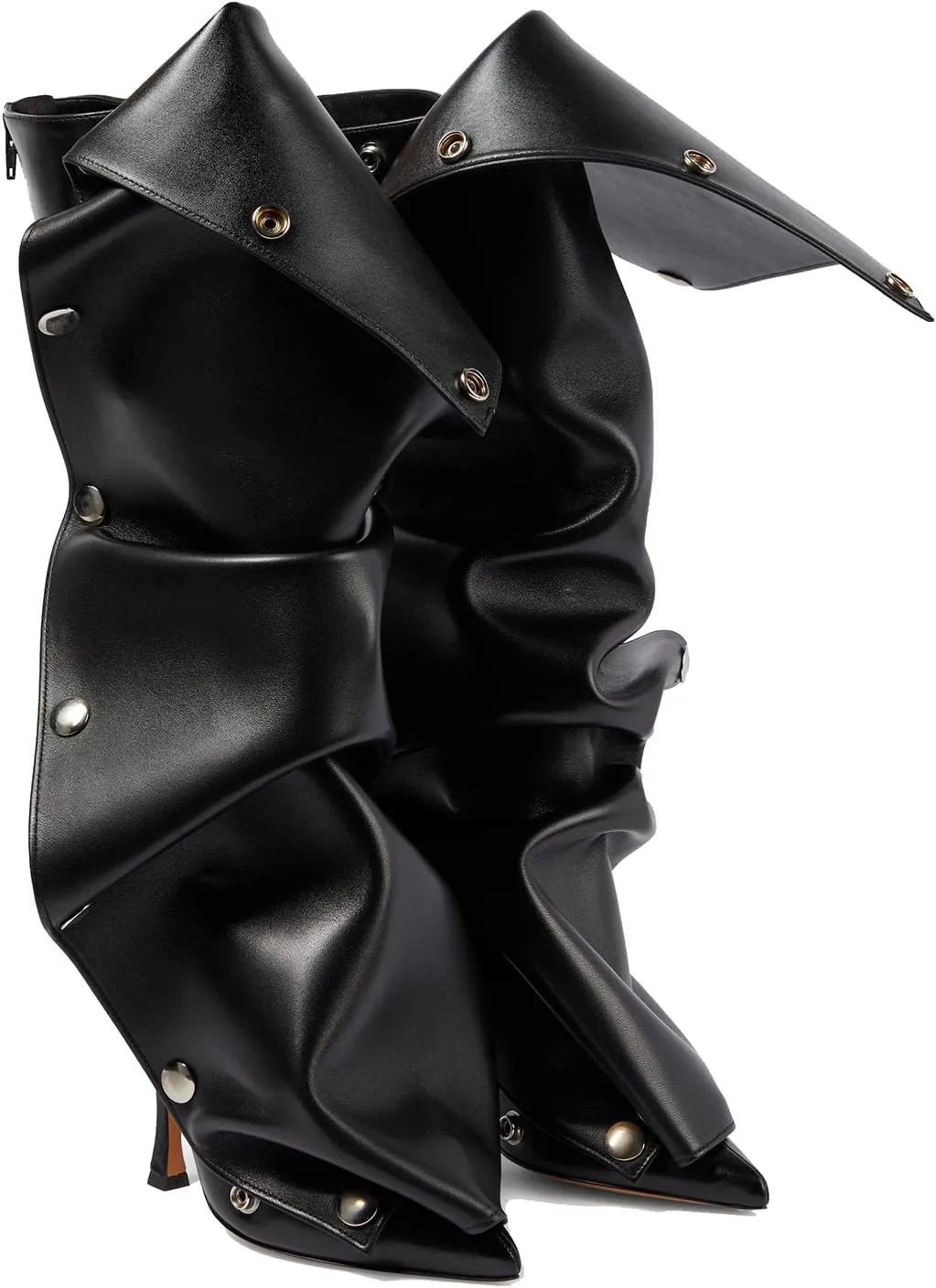 THESHY Women's Denim Knee High Boots Buttons Fashion Thigh High Boots Pointed Toe Stiletto High Heel Pleated Fold Over Party Dress Jean Boots for Women