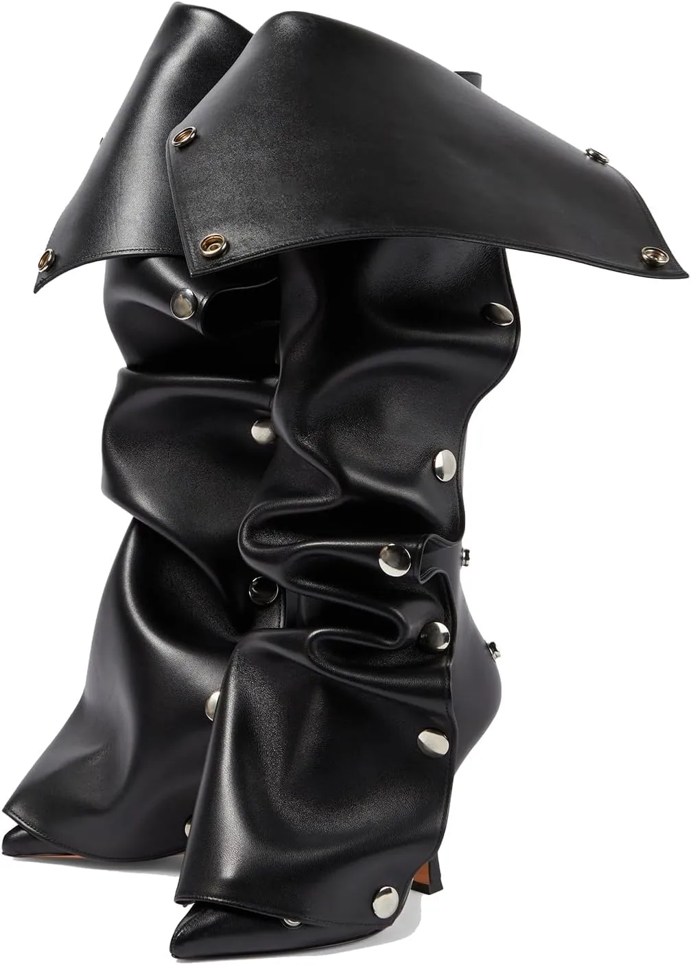 THESHY Women's Denim Knee High Boots Buttons Fashion Thigh High Boots Pointed Toe Stiletto High Heel Pleated Fold Over Party Dress Jean Boots for Women