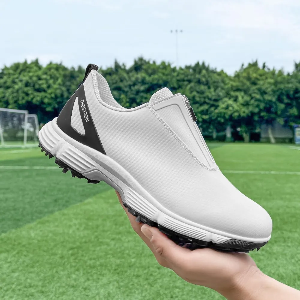 THESTRON Professional Men Waterproof Spikes Golf Shoes Sports Sneakers Male Golf Footwears New Zipper Men's Spikes Golf Shoes Man Non-Slip Walking Sneakers Slip-on Casual Golf Shoes