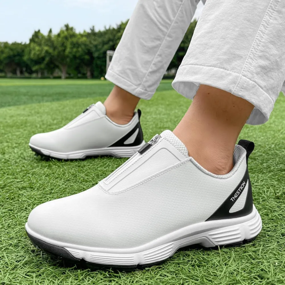 THESTRON Professional Men Waterproof Spikes Golf Shoes Sports Sneakers Male Golf Footwears New Zipper Men's Spikes Golf Shoes Man Non-Slip Walking Sneakers Slip-on Casual Golf Shoes