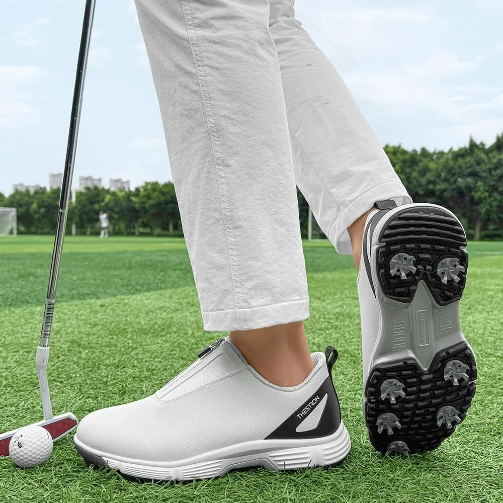 THESTRON Professional Men Waterproof Spikes Golf Shoes Sports Sneakers Male Golf Footwears New Zipper Men's Spikes Golf Shoes Man Non-Slip Walking Sneakers Slip-on Casual Golf Shoes
