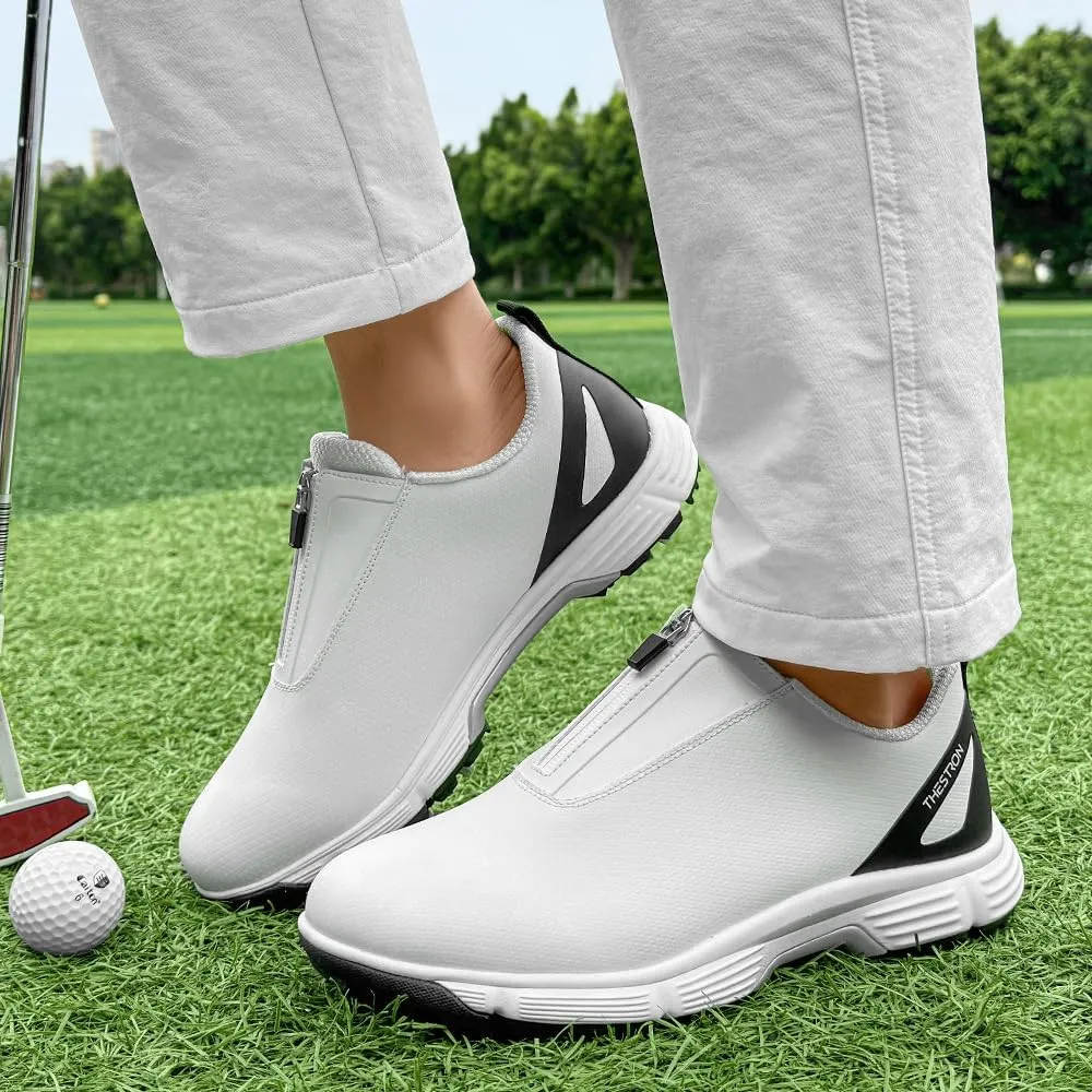 THESTRON Professional Men Waterproof Spikes Golf Shoes Sports Sneakers Male Golf Footwears New Zipper Men's Spikes Golf Shoes Man Non-Slip Walking Sneakers Slip-on Casual Golf Shoes