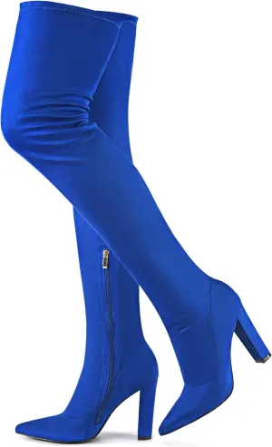Thigh High Boots Women Chunky Heels Over The Knee Boots Pointed Toe Block Heeled Stretch Sexy High Heel Knee High Boots Side Zipper Long Boots