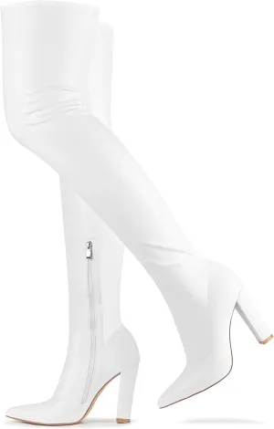 Thigh High Boots Women Chunky Heels Over The Knee Boots Pointed Toe Block Heeled Stretch Sexy High Heel Knee High Boots Side Zipper Long Boots