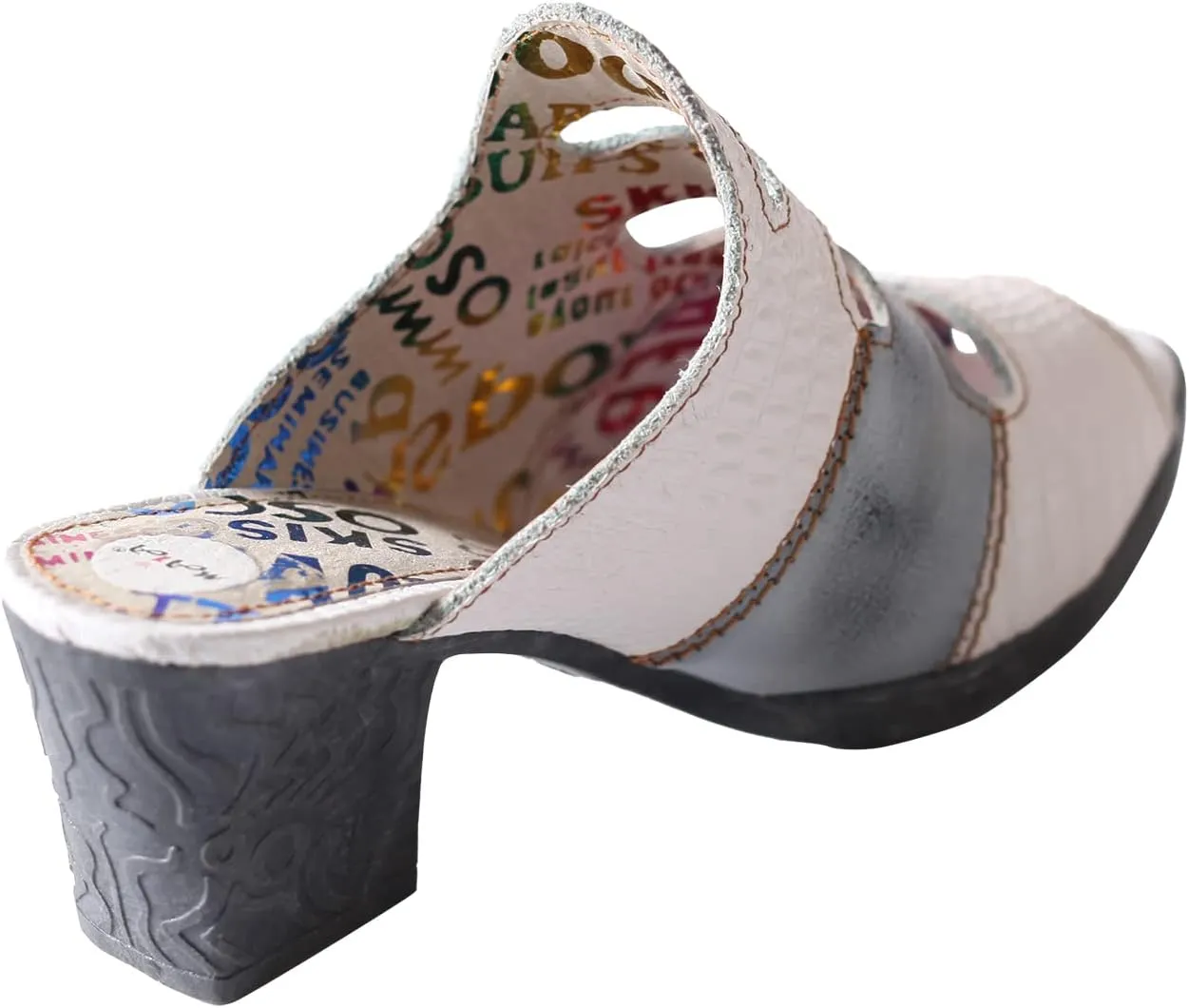 TMA EYES & MAiA Women Hollow-out Printed Leather Sandals Spliced Mid-Heeled Sandals