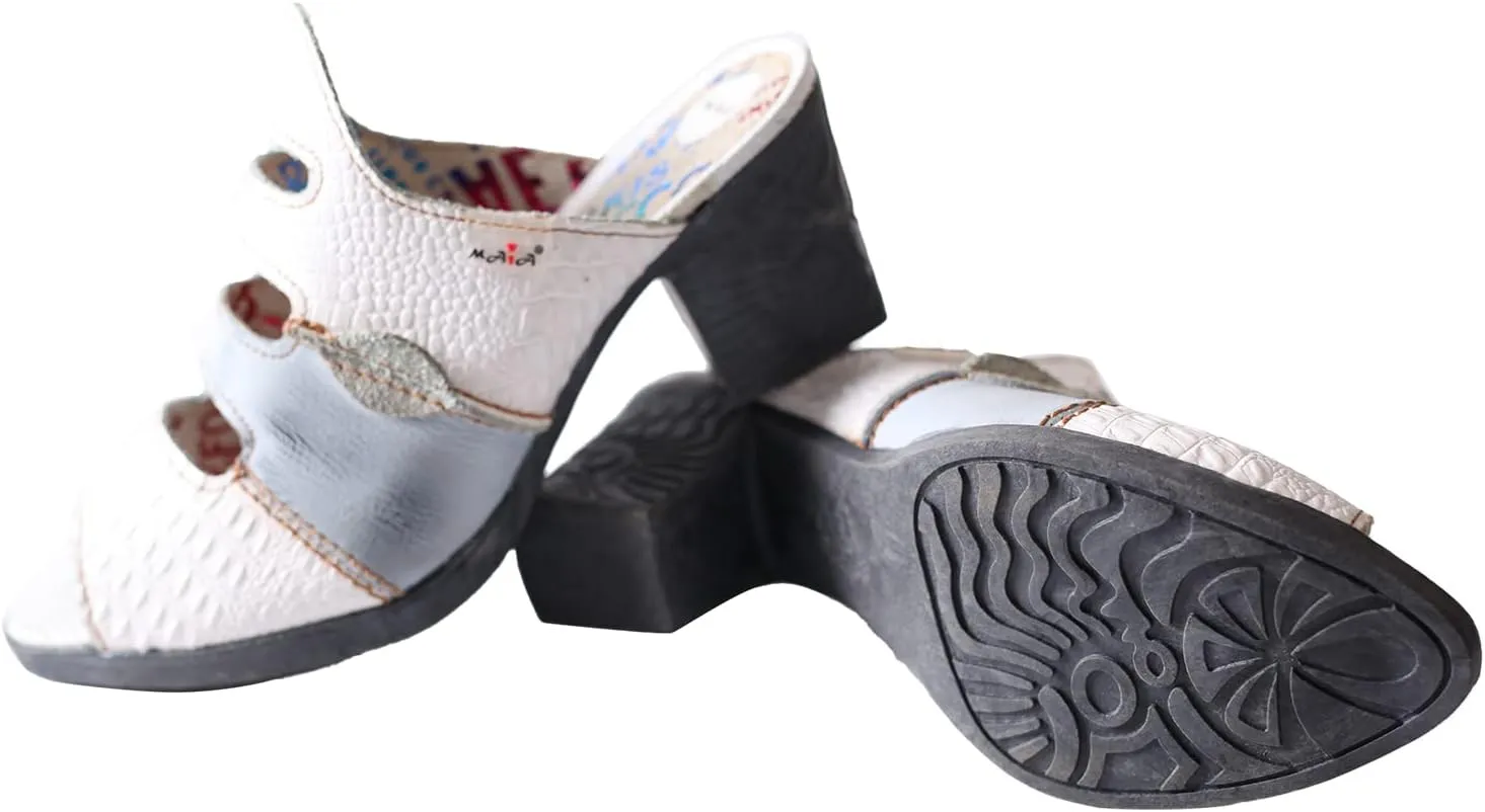 TMA EYES & MAiA Women Hollow-out Printed Leather Sandals Spliced Mid-Heeled Sandals