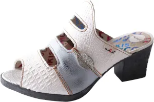 TMA EYES & MAiA Women Hollow-out Printed Leather Sandals Spliced Mid-Heeled Sandals