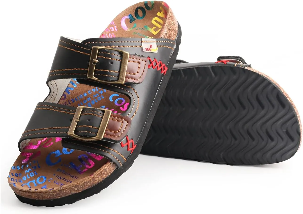 TMA EYES Summer Beach Indoor and Outdoor Anti-skidding Flat Sandals with Two Adjustable Straps