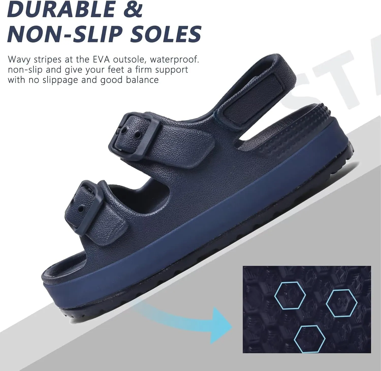 Toddler Boys Girls Double Buckle Sandals Open Toe Flat Slide Kids With Adjustable Back Strap Beach Slippers Children Beach Slippers Children