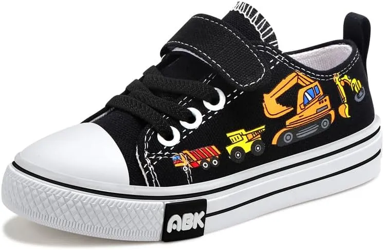 Toddler Boys Girls Slip On Canvas Sneakers Cartoon Dinasour Printed Little Kid Unisex Adjustable Strap Walking Shoes Lazy Shoes with Hook and Loops