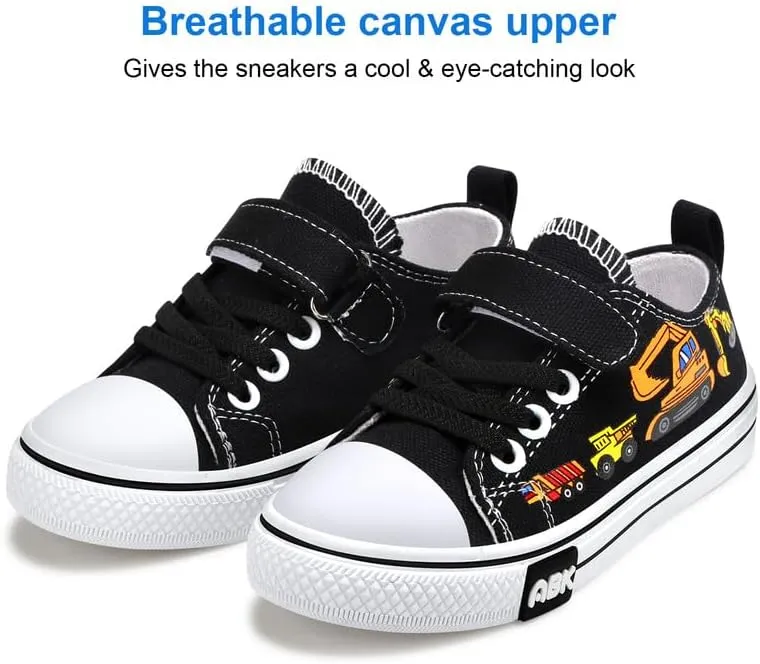 Toddler Boys Girls Slip On Canvas Sneakers Cartoon Dinasour Printed Little Kid Unisex Adjustable Strap Walking Shoes Lazy Shoes with Hook and Loops