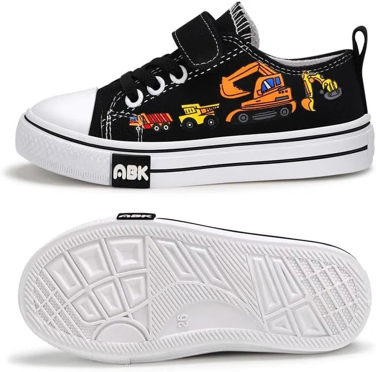 Toddler Boys Girls Slip On Canvas Sneakers Cartoon Dinasour Printed Little Kid Unisex Adjustable Strap Walking Shoes Lazy Shoes with Hook and Loops