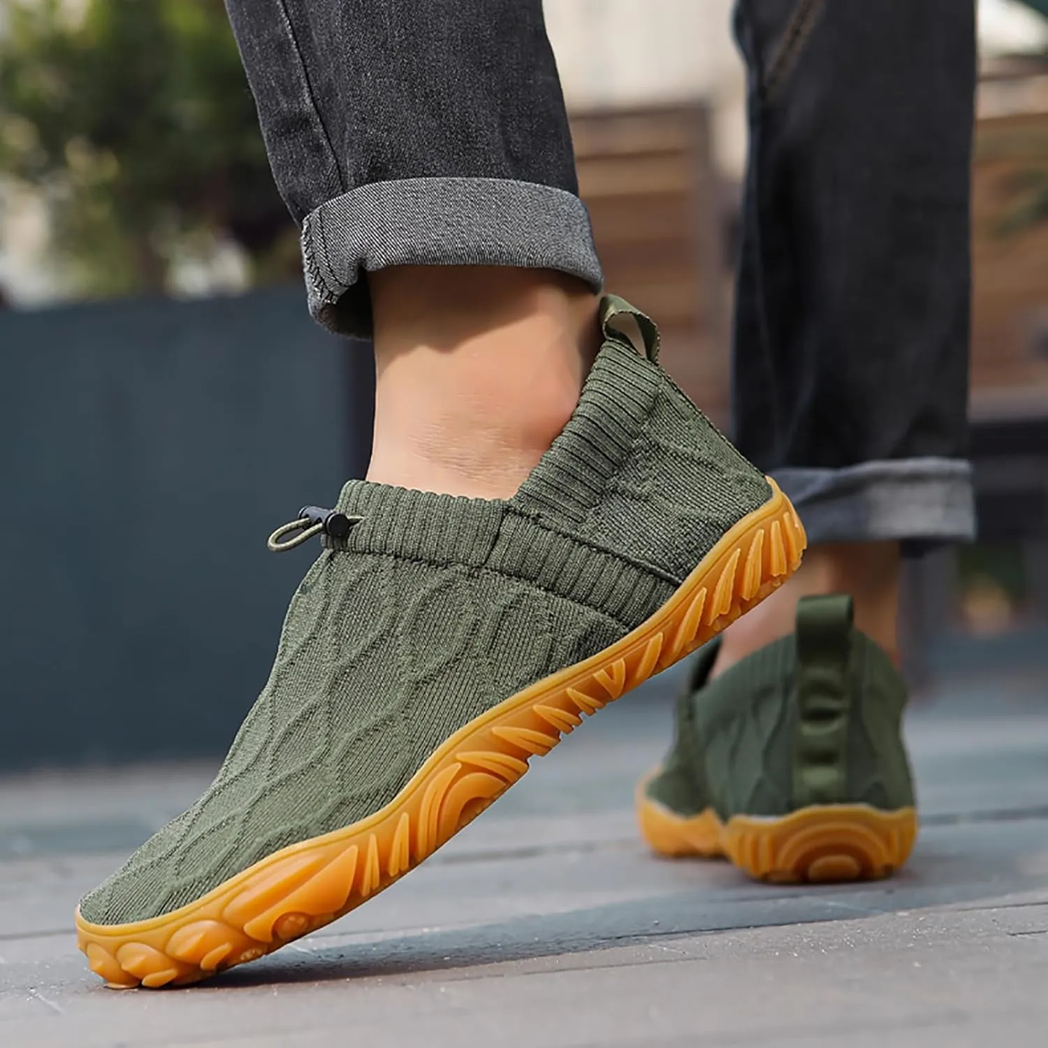 Tongzone Men's Wide Toe Box Barefoot Shoes Slip-On Running Sneakers Trail-Runners Zero Drop Sole Walking Shoes