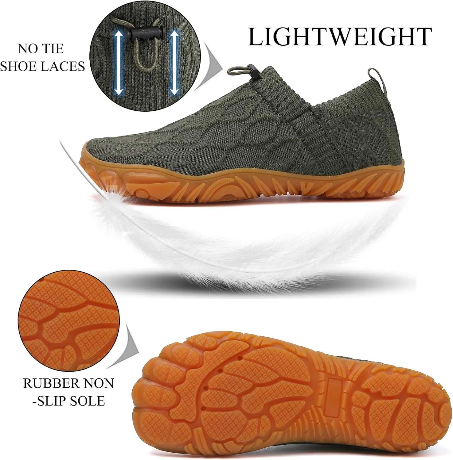 Tongzone Men's Wide Toe Box Barefoot Shoes Slip-On Running Sneakers Trail-Runners Zero Drop Sole Walking Shoes