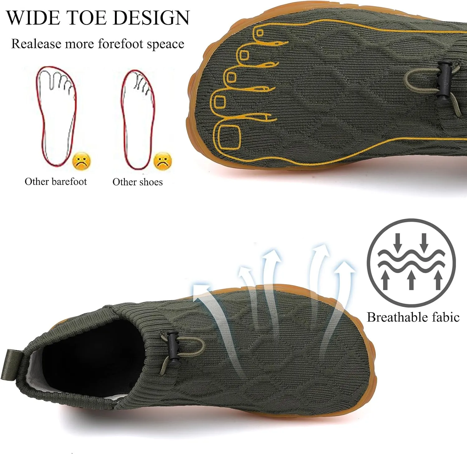 Tongzone Men's Wide Toe Box Barefoot Shoes Slip-On Running Sneakers Trail-Runners Zero Drop Sole Walking Shoes