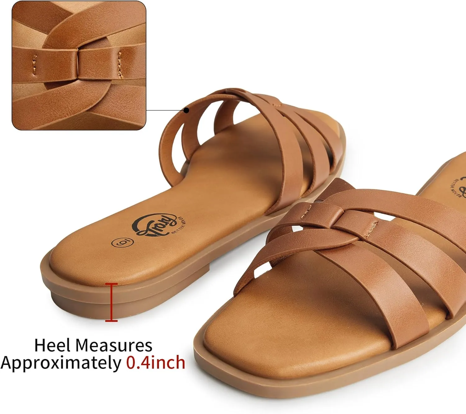 Trary Women's Flat Sandals Open Square Toe Slip on Slippers Casual Dressy Comfortable Soft Leather Summer Fashion Slide Sandals for Women Vacation Beach Party