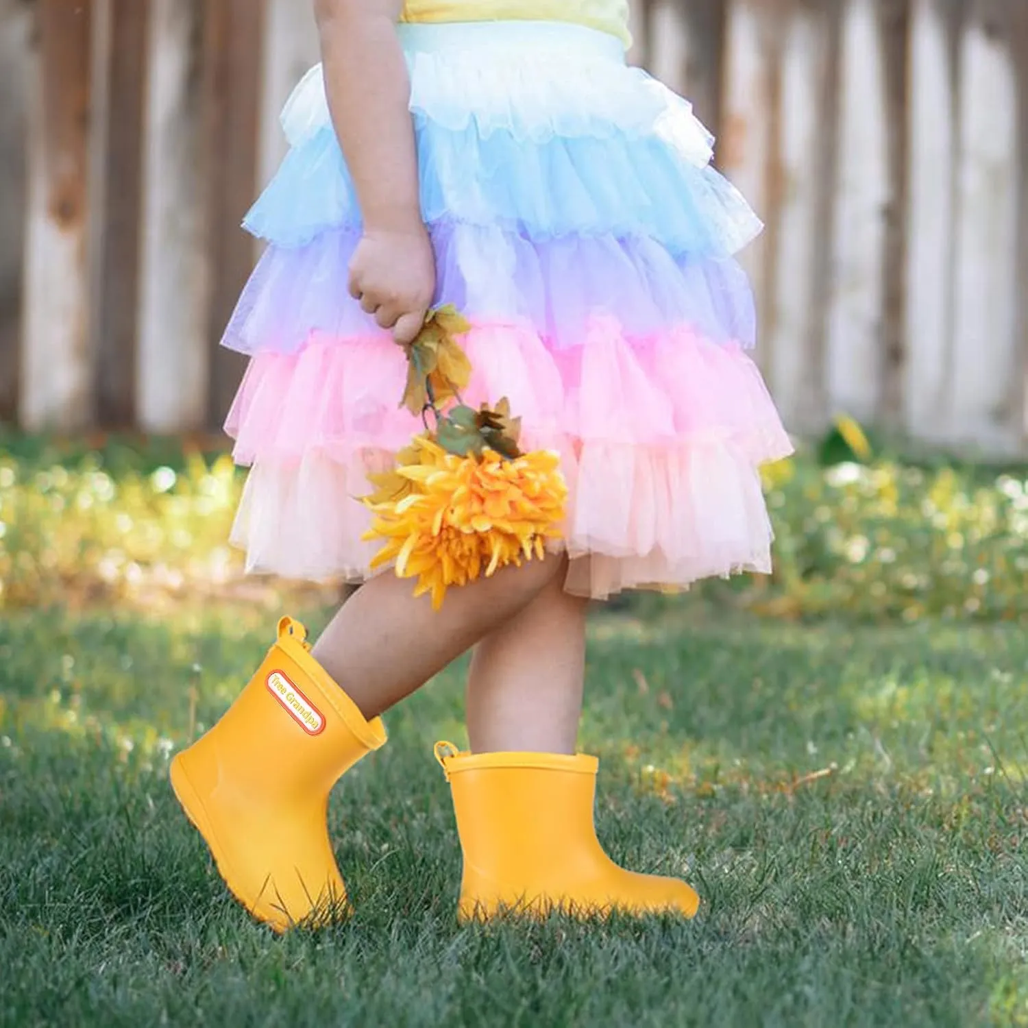 Tree Grandpa Toddler Rain Boots for Boys Girls Waterproof Baby Kids Rain Boots With Easy-on