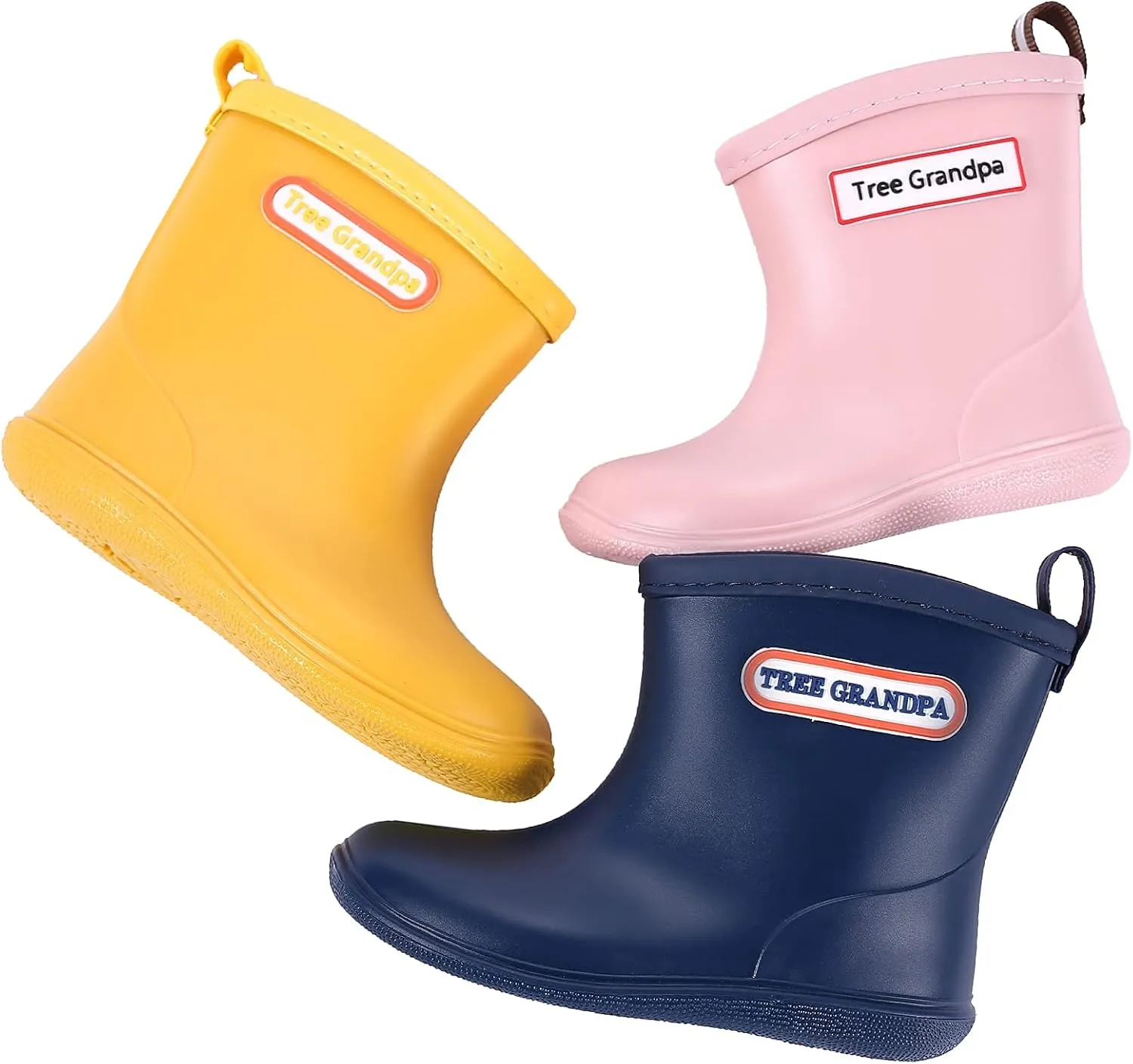 Tree Grandpa Toddler Rain Boots for Boys Girls Waterproof Baby Kids Rain Boots With Easy-on