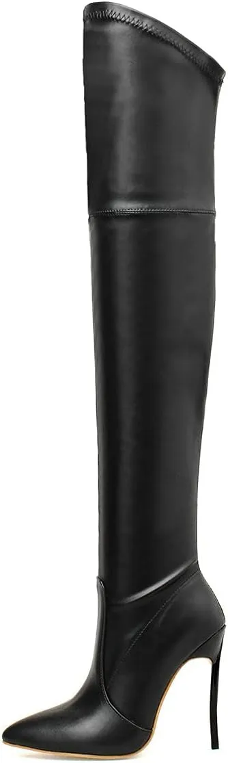 Trendenzy Womens Thigh High Pointed Toe Boots Over Knee High Heel Stiletto Boots