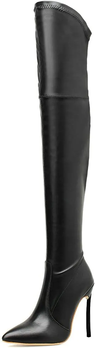 Trendenzy Womens Thigh High Pointed Toe Boots Over Knee High Heel Stiletto Boots