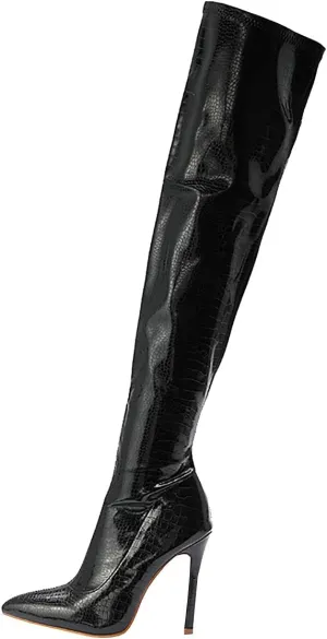 Trendenzy Womens Thigh High Pointed Toe Boots Over Knee High Heel Stiletto Boots
