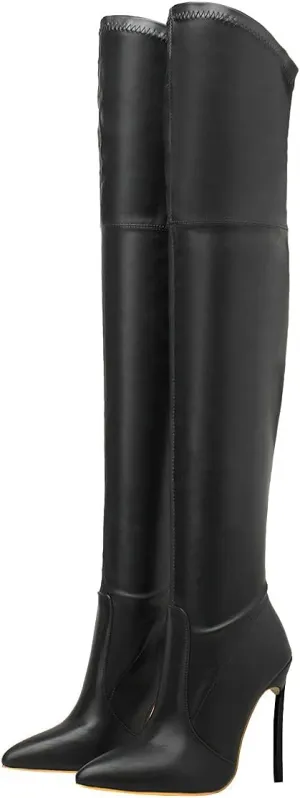 Trendenzy Womens Thigh High Pointed Toe Boots Over Knee High Heel Stiletto Boots
