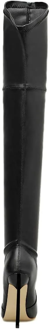 Trendenzy Womens Thigh High Pointed Toe Boots Over Knee High Heel Stiletto Boots