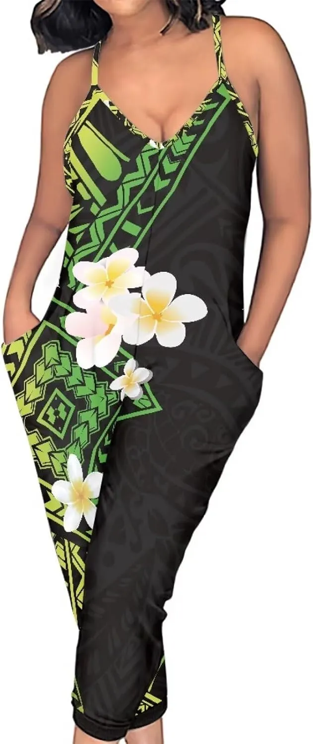 Tropical Jumpsuits for Women Hawaiian Flamingos Strap V with Pockets Jumpsuit