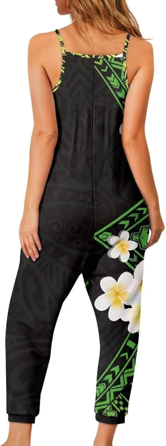 Tropical Jumpsuits for Women Hawaiian Flamingos Strap V with Pockets Jumpsuit