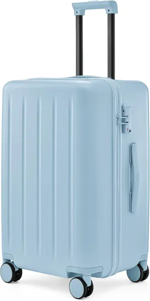 Trunk Luggage 22 Inch, Small Checked Luggage with Double Spinner Wheels, Dry Wet Separate Design, PC Hard Case Suitcase, Lightweight Travel Luggage, TSA Approved (Sky Blue, Danube)