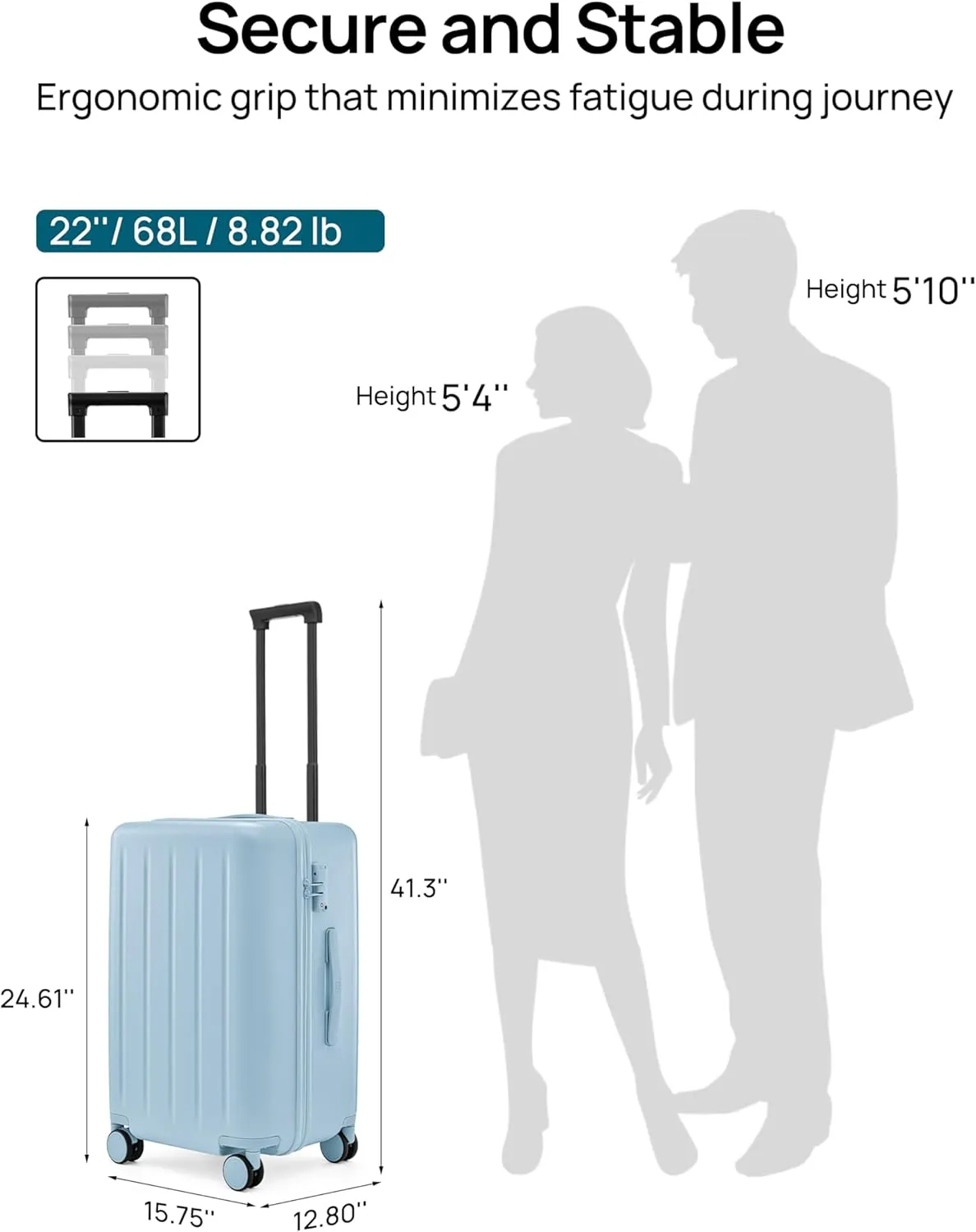 Trunk Luggage 22 Inch, Small Checked Luggage with Double Spinner Wheels, Dry Wet Separate Design, PC Hard Case Suitcase, Lightweight Travel Luggage, TSA Approved (Sky Blue, Danube)