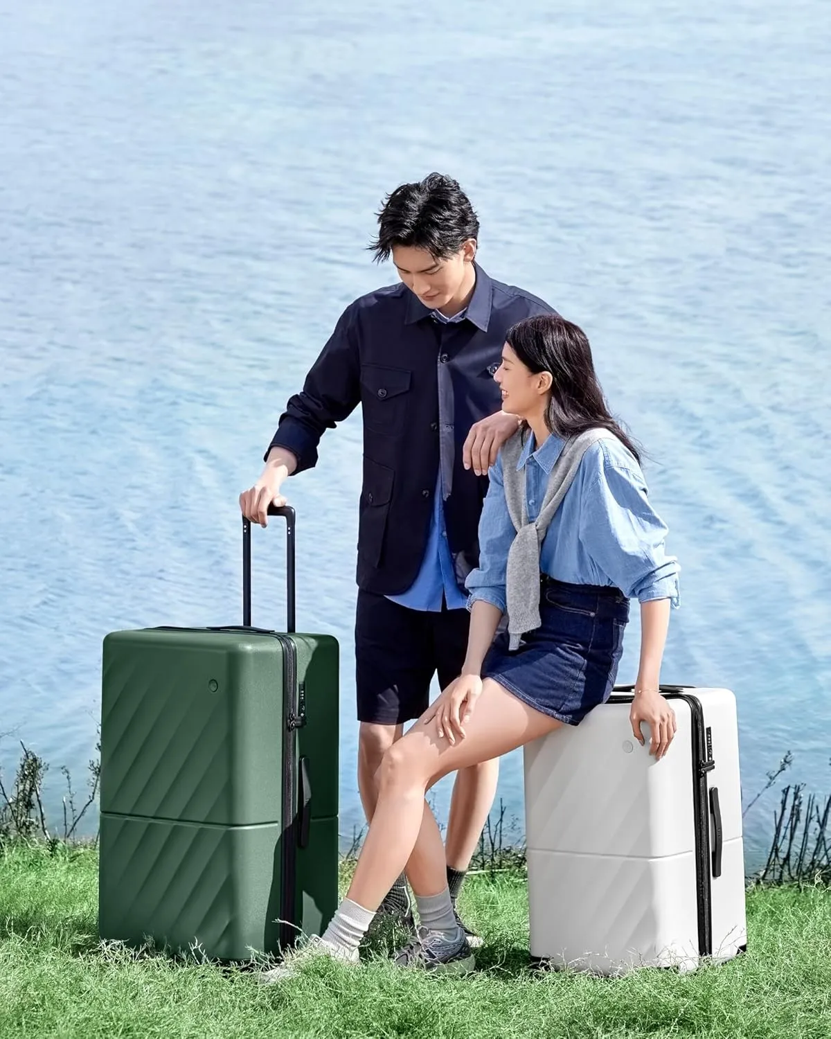Trunk Luggage 29 Inch, Large Checked Luggage with Double Spinner Wheels, Anti-Burst Zipper, Hard Case PC Suitcase, Lightweight Travel Luggage, TSA Approved (Seaweed Green, Hudson)