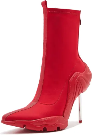 Tsrenlmln Women's Ankle Boots High Heel Boots for Women Stiletto Heel Boots Fashion Pointed Toe Ankle Booties for Women Womens Elastic Fabric 8cm Heel Pull-On High Heel Booties