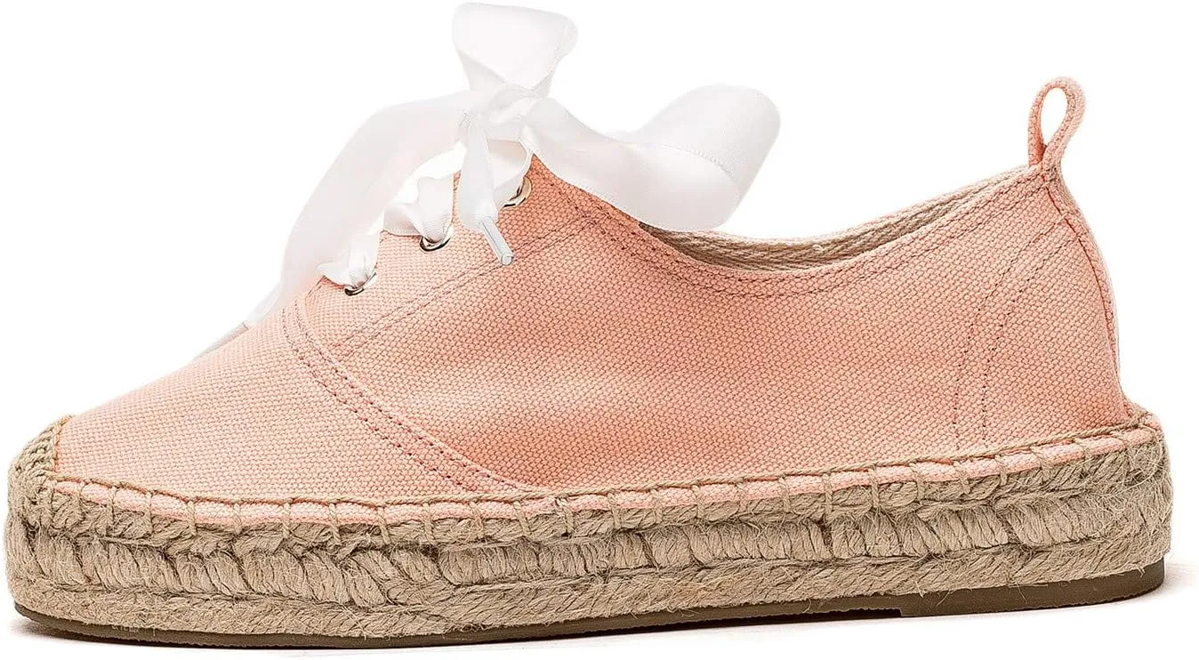 U-lite Women's Canvas White Shoes Platform Espadrille Classic Fashion Comfort Casual Lace Up Low Cut Sneakers