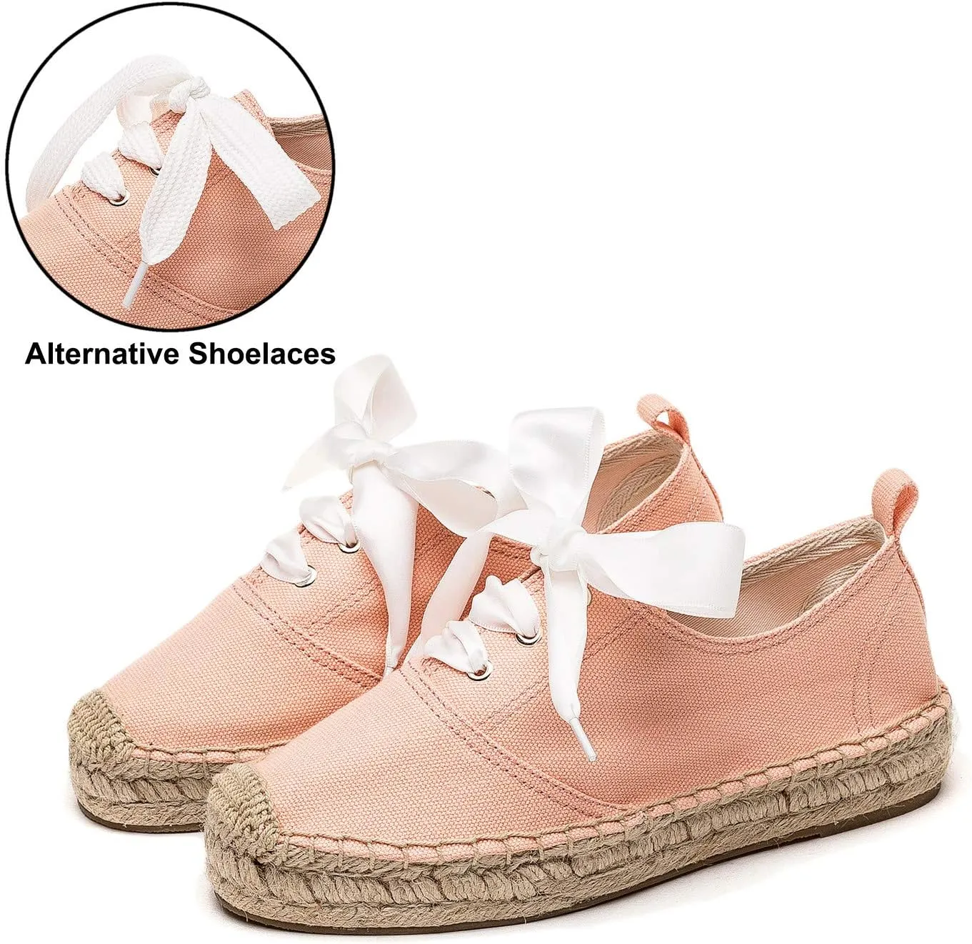 U-lite Women's Canvas White Shoes Platform Espadrille Classic Fashion Comfort Casual Lace Up Low Cut Sneakers