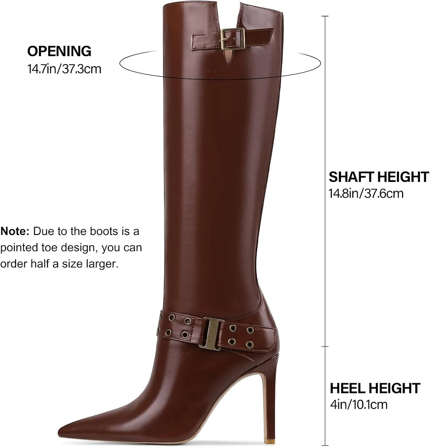 Uacllcau Knee High Boots Women Pointed Toe Tall Boots Sexy Stiletto High Heels Long Boots Fashion Trendy Buckle Dress Boots Slouch Zipper Heeled Boots
