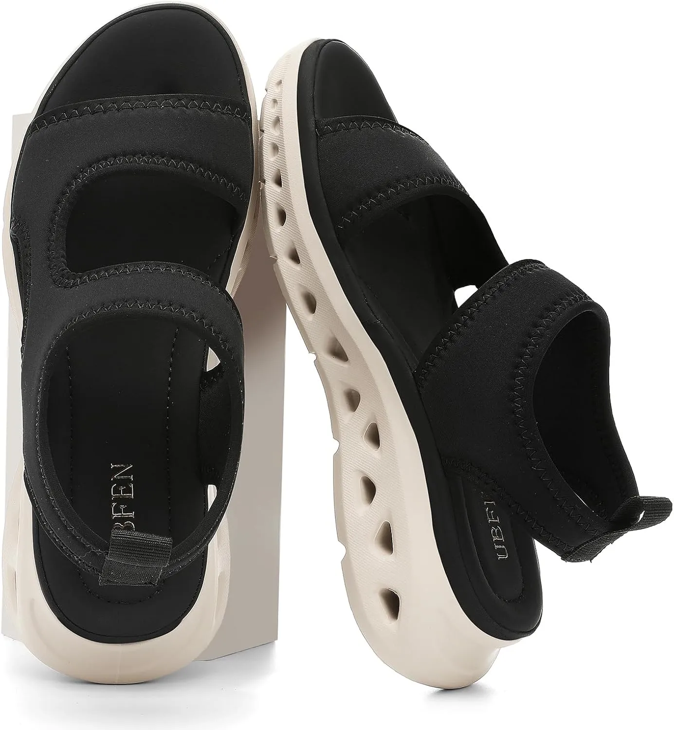 UBFEN Womens Sport Sandals with Elastic Ankle Strap - Comfortable Walking Casual Open Toe Summer Wedge Sandals