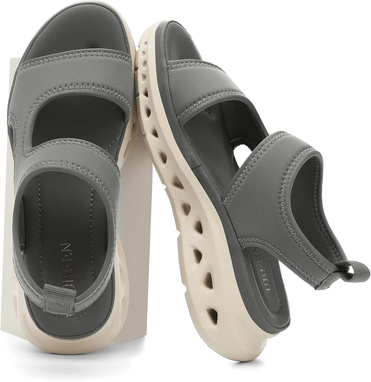 UBFEN Womens Sport Sandals with Elastic Ankle Strap - Comfortable Walking Casual Open Toe Summer Wedge Sandals