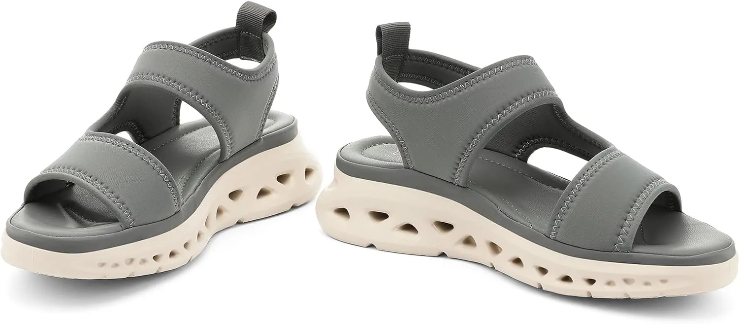 UBFEN Womens Sport Sandals with Elastic Ankle Strap - Comfortable Walking Casual Open Toe Summer Wedge Sandals