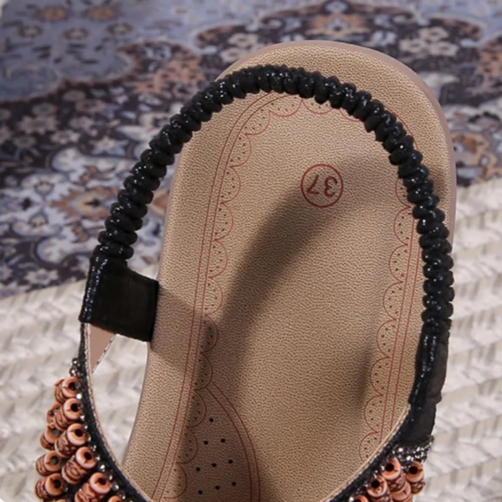 UIKGITP Women's Flat Sandals Summer Ankle Elastic Bling Jeweled Party Slippers Glitter Bohemian Rhinestone Beach Shoes