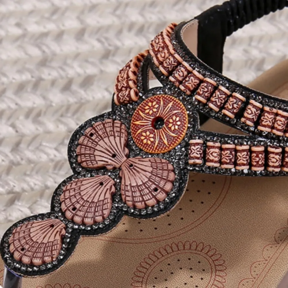 UIKGITP Women's Flat Sandals Summer Ankle Elastic Bling Jeweled Party Slippers Glitter Bohemian Rhinestone Beach Shoes