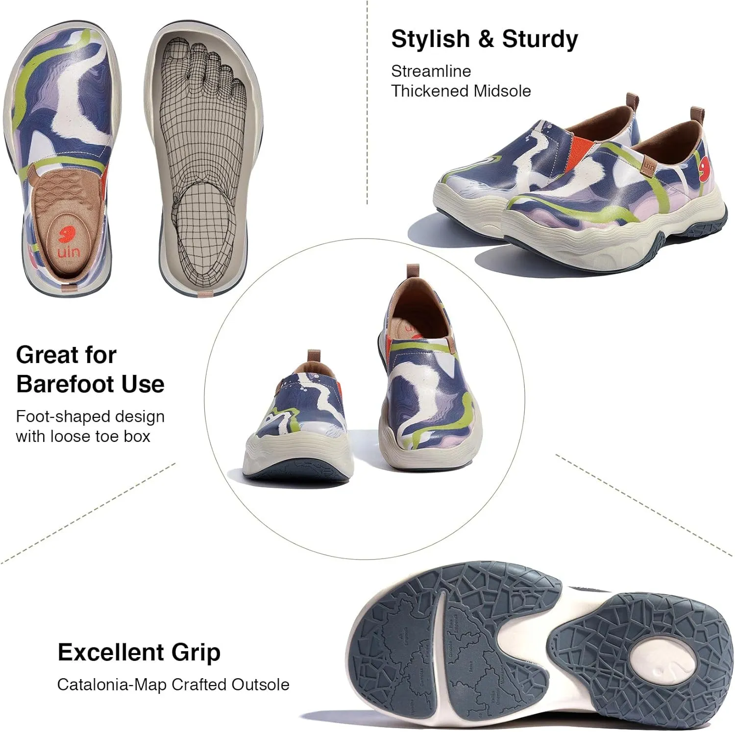 UIN Women's Walking Shoes Casual Slip On Loafers Lightweight Art Painted Platform Fashion Sneaker Toledo Ⅴ