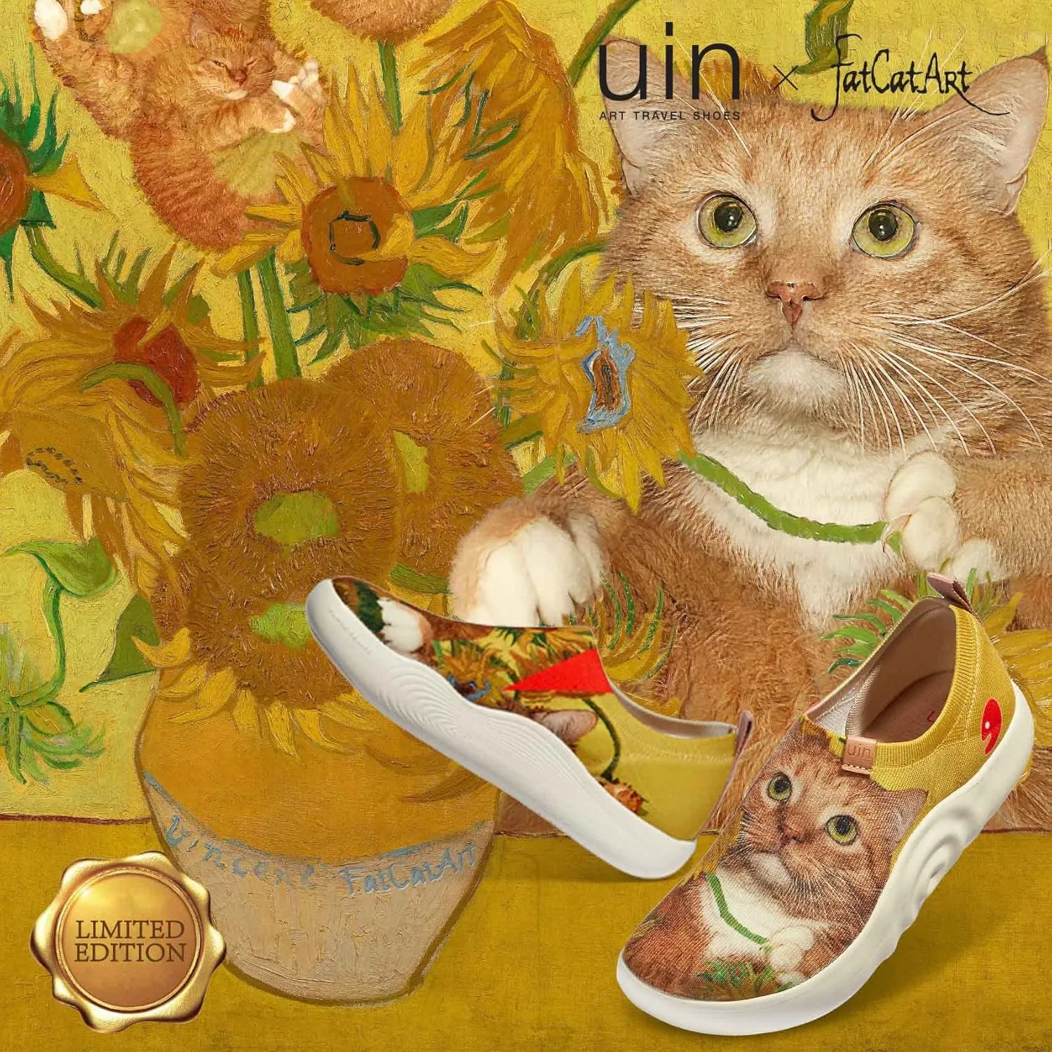 UIN x FatCatArt Collaboration Slip Ons Casual Loafers Lightweight Comfortable Sneakers Art Travel Shoes
