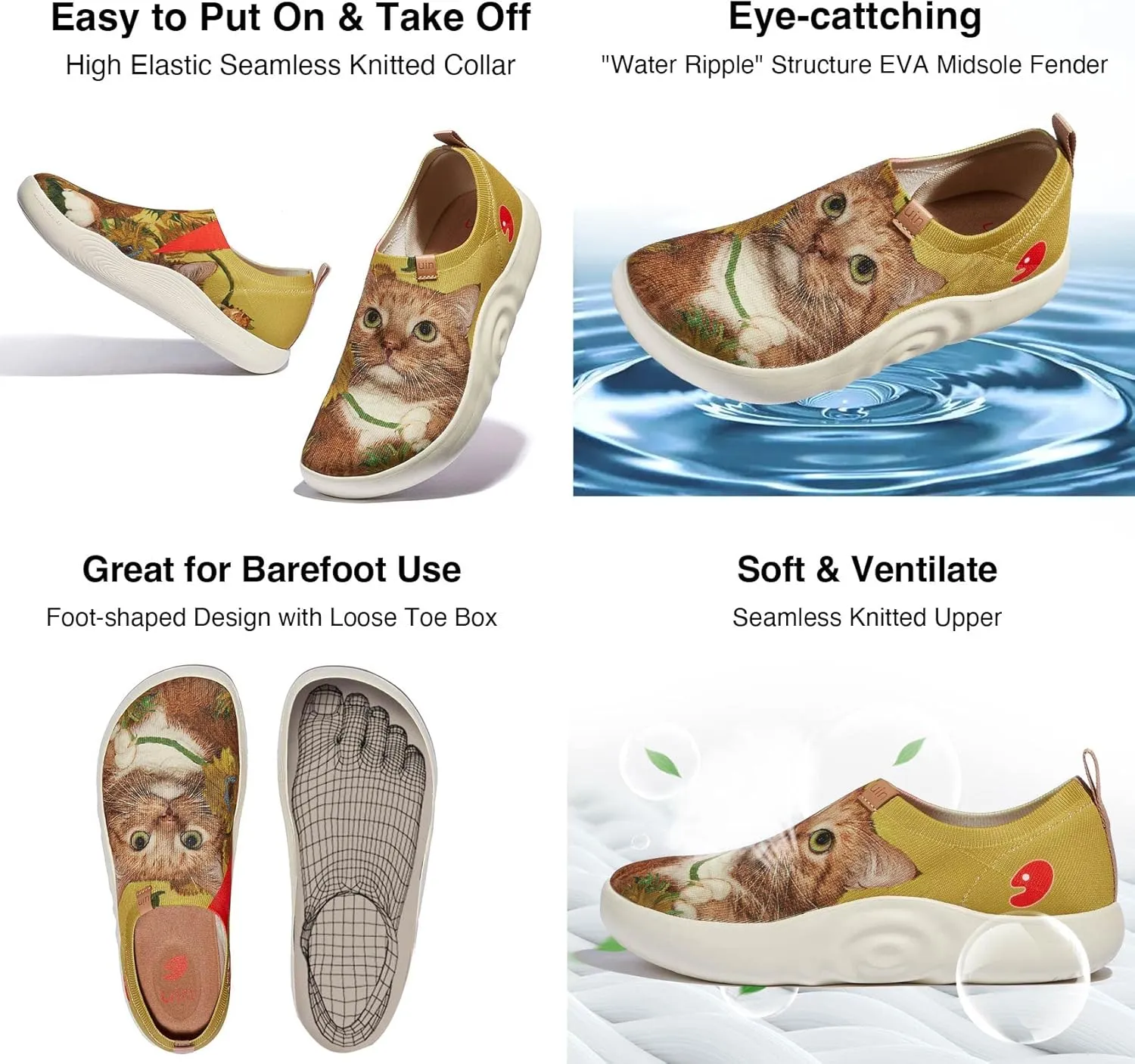 UIN x FatCatArt Collaboration Slip Ons Casual Loafers Lightweight Comfortable Sneakers Art Travel Shoes
