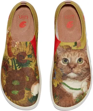 UIN x FatCatArt Collaboration Women's Art Travel Walking Shoes Slip On Casual Lightweight Fashion Sneaker Toledo Ⅹ Sunflowers and Cat 3 (7.5)
